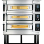 Thumbnail image #1 for AMPTO Moretti Forni S105E3 3-Deck Electric Pizza Oven, Refractory Brick Baking Surfaces, Stainless Steel Exterior