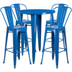 Thumbnail image #1 for Flash Furniture CH-51090BH-4-30CAFE-BL-GG 30-Inch Round 41-Inch-High Table and 4 Blue Metal Bar Stools