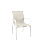 Thumbnail image #1 for Grosfillex Sunset XA012096 Outdoor Resin-Frame Stacking Armchair, Beige Textilene Sling, Glacier White Case of 16