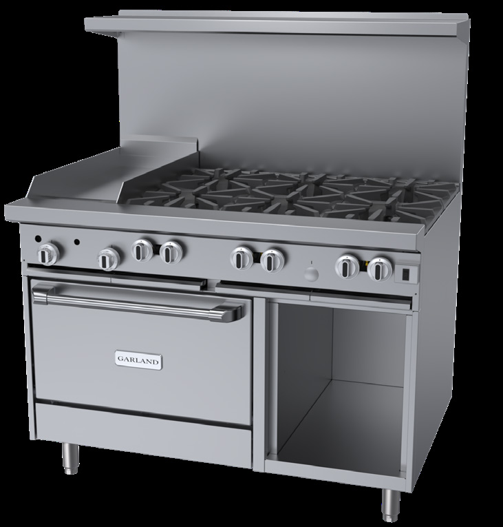 Product image #2 for Garland G Starfire Pro 48-Inch Gas Restaurant Range with 6 Open Burners, 12-Inch Griddle, Convection Oven, and Storage Base