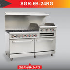 Thumbnail image #5 for Serv-Ware SGR-6B-24RG 60-Inch Natural Gas Commercial Range, 6 Open Burners, 24-Inch Raised Griddle/Broiler, 2 Ovens