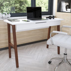 Thumbnail image #2 for Flash Furniture GC-MBLK60-WH-WAL-GG Mobile Computer Desk with Divided Storage Drawer, White Laminate Top and A-Frame Walnut Base