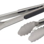 Thumbnail image #2 for JB Prince Messermesiter U592 12 12" Stainless Steel Scalloped-Edge Tongs with Locking Clip and Black Rubber Grip