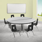 Thumbnail image #2 for Flash Furniture Emmy XU-GRP-12CH-A60-HCIRC-GY-T-P-GG 60" Round Laminate Activity Table and 6 Stack Chairs, Adjustable 16-1/4–25-1/4"H