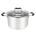 Thumbnail image #1 for Kadra Kitchenware Millvado MU-24-8/BK 8.4 qt Stainless Steel Stock Pot with Glass Lid, Black Silicone Handles Case of 6