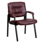 Thumbnail image #1 for Flash Furniture BT-1404-BURG-GG Stackable Executive Reception Chair, Burgundy Bonded Leather, Padded Arms, Black Metal Frame