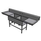 Thumbnail image #1 for Pacific Stainless Products DCS2430-16-B30 2-Compartment Stainless Steel Sink, Left/Right Drainboards, 24"W x 30"F-B x 12"D, 16 Gauge