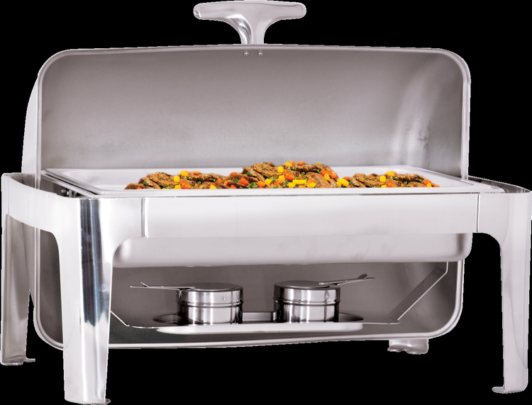 Product image #2 for Omcan USA 9.5 Quart Rectangular Stainless Steel Chafing Dish with Roll Top Cover