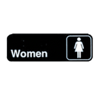 Thumbnail image #1 for TableCraft Products Cash & Carry 394516 Women's Restroom Sign, 3" x 9", White on Black, Adhesive Backing Case of 144