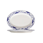 Thumbnail image #1 for CAC China Blue Lotus 103-41 Porcelain Oval Platter, Rolled Edge, 14 x 9-7/8 x 1-1/8 in, Blue/Bone White 1 Dozen