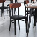 Thumbnail image #2 for Flash Furniture Wright XU-DG6V5BV-WAL-GG Dining Chair, Black Vinyl Seat, Wooden Boomerang Back, Black Steel Frame, Walnut Finish