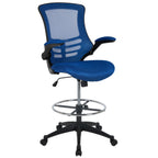 Thumbnail image #1 for Flash Furniture BL-X-5M-D-BLUE-GG Adjustable-Height Swivel Drafting Chair with Mesh Back, Padded Flip-Up Arms, Casters, Blue