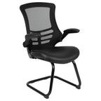 Thumbnail image #1 for Flash Furniture BL-X-5C-BK-LEA-GG Stackable Chair, Black Mesh Back, LeatherSoft Seat, Padded Flip-Up Arms