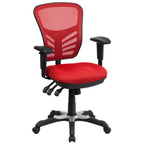Thumbnail image #1 for Flash Furniture HL-0001-RED-GG Adjustable-Height Swivel Task Chair, Mesh Back, Upholstered Seat, Padded Arms, Casters, Red