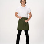 Thumbnail image #1 for Chef Works AHS02-MIL-0 Unisex Green Canvas Half Bistro Apron, Poly/Cotton, Hidden Pen Pocket