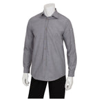 Thumbnail image #1 for Chef Works Chambray SLMCH005-GRY-M Men's Gray Dress Shirt, Roll-Up Long Sleeves, Cotton/Poly, Medium