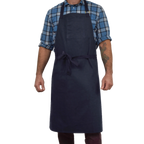 Thumbnail image #1 for JB Prince A420 Cotton Bib Apron, 29"W x 37"L, Adjustable Neck Strap, Double Chest Pocket, Navy Blue