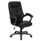 Thumbnail image #1 for Flash Furniture GO-724H-BK-LEA-GG High-Back Executive Office Chair with Padded Arms, Upholstered Back and Casters