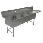 Thumbnail image #1 for Tarrison Products Ltd. TA-CDS324R-KIT 3-Compartment Stainless Steel Sink, 99"W, (3) 24"W x 24"D Compartments, 13"D, Right Drainboard