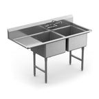Thumbnail image #1 for Winholt Equipment WS2T1620LD18 2-Compartment Stainless Steel Sink, Left-Hand 18" Drainboard, 20" x 16" x 12", Backsplash