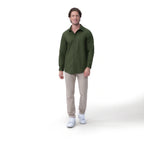 Thumbnail image #1 for Chef Works D151-MIL-M Formal Dress Shirt, Military Green, Medium, Concealed Button Front, Adjustable Button Cuffs