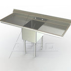 Thumbnail image #1 for AERO Manufacturing 3F1-2418-30LR 1-Compartment Stainless Steel Sink, 81"W x 30"D x 41-1/4"H, Left & Right Drainboards