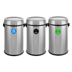 Thumbnail image #1 for Alpine Industries ALP470-65L-1-R-T-CO 3-Stream Stainless Steel Recycling, Trash & Compost Bin, 17 Gallon Each, Brushed Finish