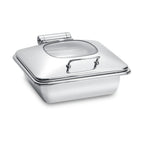 Thumbnail image #1 for Eastern Tabletop Park Avenue 3914GB 6 qt Square Stainless Steel Induction Chafing Dish with Hinged Glass Dome Lid