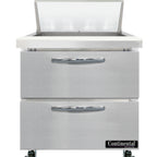 Thumbnail image #1 for Continental Refrigerator SW32N8-D 32-Inch One-Section Sandwich Prep Table, 2 Drawers, 8-Pan Top, Rear-Mounted Self-Contained Refrigeration
