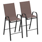 Thumbnail image #1 for Flash Furniture 2-JJ-092H-B-GG Outdoor Patio Bar Stool with Arms, Textilene Upholstered Seat and Back, Black Powder-Coated Steel Frame