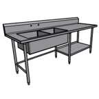 Thumbnail image #1 for Pacific Stainless Products PTD9630C8L20S 96"W x 30"D 2-Compartment Sink Table, 16-Gauge Stainless Steel, 8" Backsplash, Undershelf