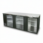 Thumbnail image #1 for Blue Air FSE LLC BBB90-4BG-HC Three-Door Back Bar Cooler, 90-3/8"W, Glass Doors, Stainless Steel Top, Black Exterior