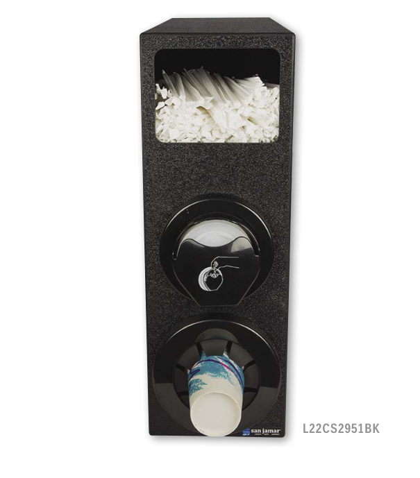 Product image #3 for Sentry Beverage & Lid Dispenser Cabinet with Cup Dispenser, Lid Dispenser, and Straw Compartment, Black