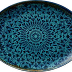 Thumbnail image #1 for Libbey Mirage 803223241000301 Oval Vitrified China Platter, 13-3/4"L x 5-7/8"W x 1"H, Blue and Black Pattern