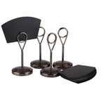 Thumbnail image #1 for Libbey APS Germany - Signage APS 71512 Round Stainless Steel Table Stand Set, Double-Ring Clip, 20 Black Polypropylene Cards, 4-1/4"H