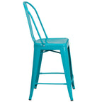 Thumbnail image #2 for Flash Furniture ET-3534-24-CB-GG Counter-Height Metal Outdoor Bar Stool, Armless, Curved Vertical-Slat Back, Drain-Hole Seat