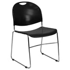 Thumbnail image #1 for Flash Furniture Hercules RUT-188-BK-CHR-GG Indoor/Outdoor Commercial Stacking Chair, Black Poly Seat and Back, Chrome Sled Base
