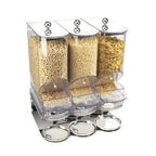 Thumbnail image #1 for Cal-Mil Elite 718 Countertop 3-Bin Cereal Dispenser, 9.8 L Bins, Clear with Metal Base and Lids