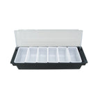 Thumbnail image #1 for CAC China CDHL-6 6-Compartment Condiment Holder with Ice-Fillable Base, Lid and Inserts, Black ABS Plastic Case of 6