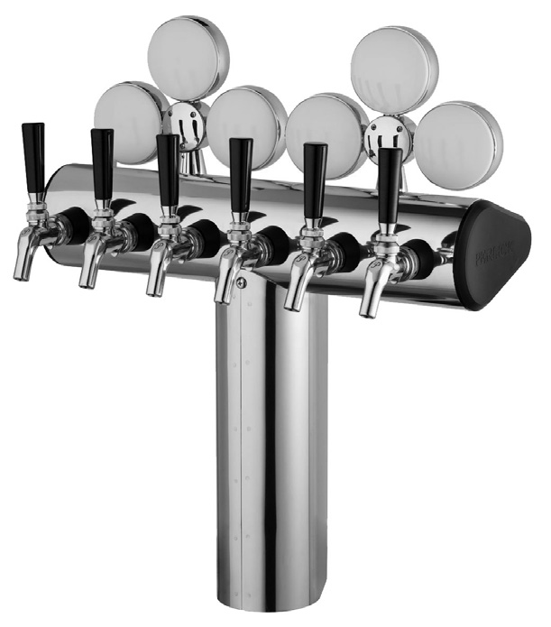 Product image #5 for Perlick Illuminated Winged Tee 6-Faucet Glycol-Cooled Countertop Draft Tower, Stainless Steel