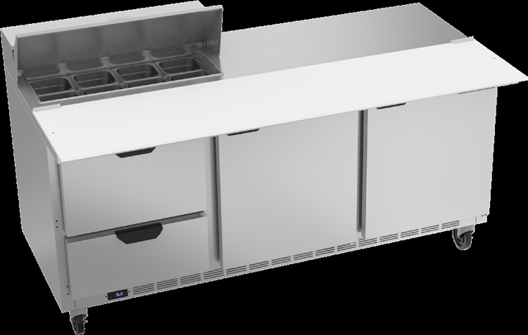 Product image #6 for Beverage-Air 72-Inch Three-Section Sandwich Prep Table with 17-Inch Cutting Board, 8-Pan Top, 2 Doors, and 2 Drawers