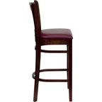 Thumbnail image #2 for Flash Furniture Hercules XU-DGW0008BARVRT-MAH-BURV-GG Commercial Bar Stool, Armless Wood Vertical Slat Back, Burgundy Vinyl Upholstered Seat