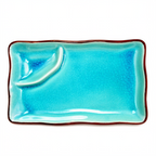 Thumbnail image #1 for CAC China Japanese Style 666-77-BLU Rectangular Ceramic 2-Compartment Serving Plate, 8", Lake Blue Reactive Glaze Case of 2 Dozen