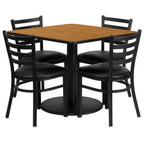 Thumbnail image #2 for Flash Furniture RSRB1015-GG 36" Square Natural Laminate Table and 4 Black Ladder-Back Vinyl Chair Set