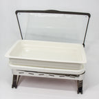 Thumbnail image #1 for Eastern Tabletop EB15653 8 Qt Rectangular Waterless Chafing Dish with Hinged Glass Lid and Porcelain Dish