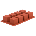 Thumbnail image #1 for JB Prince Pavoni M512 E Silicone Cube Mold, 8 Compartments, 2" Square x 2"H, 4 oz. Capacity, Orange