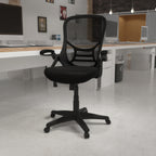 Thumbnail image #2 for Flash Furniture HL-0016-1-BK-BK-GG High-Back Mesh Swivel Office Chair, Adjustable Height, Padded Arms, Casters, Upholstered Seat