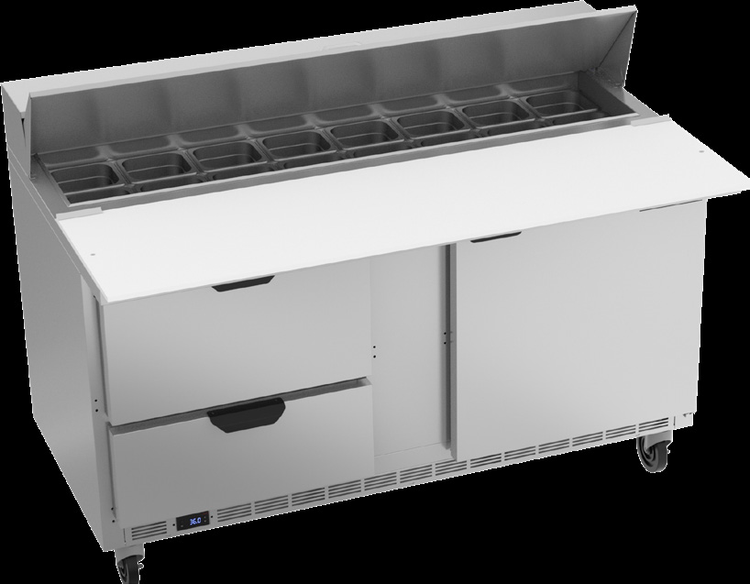 Product image #6 for Beverage-Air SPED60HC-16C-2 Two-Section Sandwich Prep Table with 17-Inch Cutting Board, 1 Door, 2 Drawers