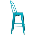 Thumbnail image #2 for Flash Furniture ET-3534-30-CB-GG Galvanized Steel Outdoor Bar Stool, Armless, Curved Slat Back, Drain-Hole Seat, Crystal Teal