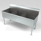 Thumbnail image #1 for AERO Manufacturing 4S3-2120 3-Compartment Stainless Steel Sink, 60"W x 24-1/2"D, 20"W x 21"D x 14"D Compartments, 8-3/4" Backsplash, Legs